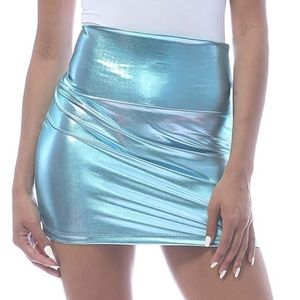 Metallic Shiny Light Blue Bodycon Mini Skirt